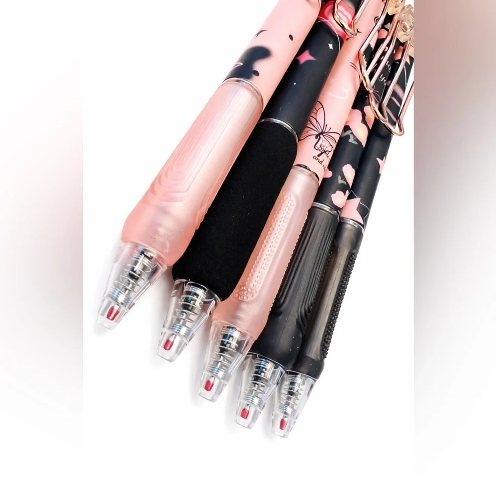 Set of 6 Black Butterfly Gel Pens – 0.5mm Fine Tip